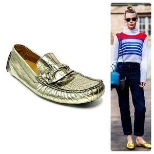 •COLE HAAN• Gold Metallic Crocodile Shelby Loafer
